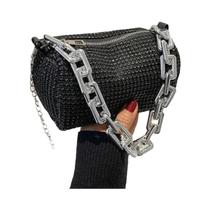 Bolsa Balde Feminina Mini Crossbody com Glitter e Strass - 6,3 x 35,4 Polegadas