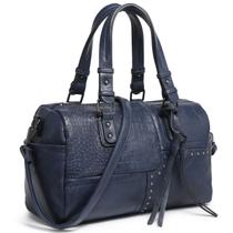 Bolsa Barrel Dasein feminina de material vegano macio azul marinho