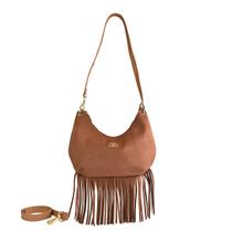 Bolsa Beira Rio Marrom Franja Charmosa Feminino Tiracolo -
