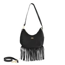 Bolsa Beira Rio Preta Franjas Feminina Estilo Moderno -