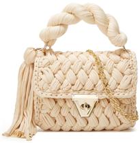 Bolsa, bolsa tiracolo, fios grossos, tricotados, ombros, mulheres