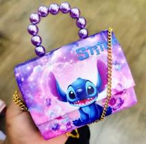 Bolsa Bolsinha Infantil para Menina Mini Bag Alça Mão Corrente Transversal Pérolas Personagem Disney Lilo Stitch
