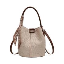 Bolsa Bucket Feminina Estilosa De Cor Sólida Com Efeito Trançado, Moderna Para Ombro E Transversal