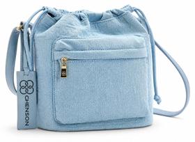 Bolsa Bucket Jeans Chenson Feminina Azul Claro com Bolso Frontal e Alça Transversal Bolsa Bucket Jeans Chenson Feminina Azul Claro com Bolso Frontal e Alça Transversal