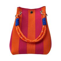 Bolsa Bucket Retrô Multicolorida Com Design Em Blocos De Cores, Versátil E Fácil De Transportar