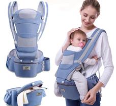 Bolsa Canguru Ergonômico Bebê Azul Mamãe 12 Posições 3 Em 1