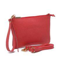 Bolsa Carteira De Mão Clutch Transversal Pequena De Couro Vermelha