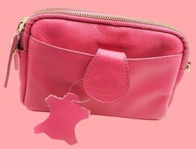 Bolsa Carteira de Mão Feminina Rosa em Couro - 830 Bolsa Carteira de Mão Feminina Rosa em Couro - 830