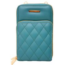 Bolsa Carteira Feminina Azul Matelassê com Alça Texturizada