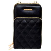 Bolsa Carteira Feminina Com Alça Textura Matelassê Cor:Preto