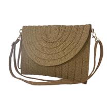 Bolsa Carteira Feminina em Palha Uso Mão, Ombro ou Transversal com Alça Regulável e Fecho Imantado YWY