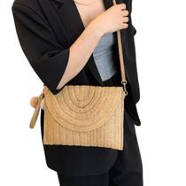Bolsa Carteira Feminina em Palha Uso Mão, Ombro ou Transversal com Alça Regulável e Fecho Imantado YWY