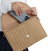Bolsa Carteira Feminina em Palha Uso Mão, Ombro ou Transversal com Alça Regulável e Fecho Imantado YWY