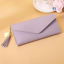 Bolsa Carteira Feminina Porta Cartões OEM Couro 18 e 5x9x2cm Lilás com Chaveiro e Franja