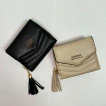 Bolsa carteira porta cartão acolchoada feminina fashion com pingente e espelho interno