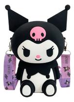 Bolsa Carteira Silicone Kuromi Preta Infantil Transversal