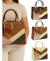 Bolsa Castelo Croco Faixas Feminina Forrada Sintético Grande Bolsa Castelo Croco Faixas Feminina Forrada Sintético Grande