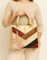 Bolsa Castelo Croco Faixas Feminina Forrada Sintético Grande