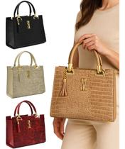 Bolsa Castelo Croco Feminina Forrada Sintético Grande