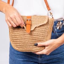 Bolsa chic de palha com alça lateral - bege