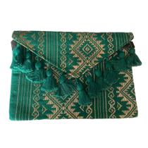 Bolsa Clunch Artesanal Bordada Chiapas Verde com Bordado Dourado Bolsa Clunch Artesanal Bordada Chiapas Verde com Bordado Dourado