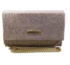 Bolsa Clutch Baladeiros Pequena Glitter Rosa Alça Dourada