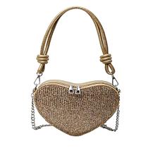 Bolsa Clutch Coração Festa com Strass na Cor Dourado