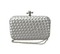 Bolsa Clutch De Festa Cetim Trançada Prata Preta E Dourada