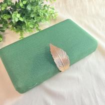 Bolsa Clutch de Festa Verde com Fecho de Folha Dourado