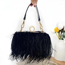 Bolsa Clutch De Luxo Feminina Com Plumas De Avestruz Falsas E Anéis De Diamante Para Jantar E