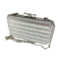 Bolsa Clutch Feminina Brilho Pedraria Strass Delicada Prata