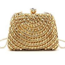 Bolsa Clutch Festa Dourado Com Pedraria e Detalhes em Strass