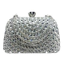 Bolsa Clutch Festa Prata Com Pedraria e Detalhes em Strass