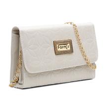 Bolsa Clutch Form's com Detalhe Costuras Florais Repartições Alça de Corrente