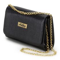 Bolsa Clutch Haldrys com Textura Alça Corrente Repartições e Imã