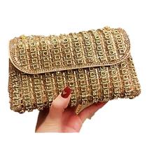 Bolsa Clutch Luxo Com Pedraria Dourado Strass Para Festas