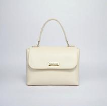 Bolsa clutch Pequena Alça de Mão e Transversal Couro Legitimo Bovino Off White Metais Dourados Road Seven