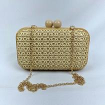 Bolsa Clutch Textura Palha Com Alça de Ombro Tranversal Festa Casamento