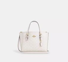 Bolsa Coach Mollie Tote Off-White Monogram com Ferragens Douradas