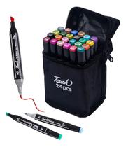 Bolsa com 24 Canetinhas Coloridas para Escolas - Ponta Dupla