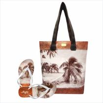 Bolsa Com Chinelo Feminino Coqueiros Marrom Magicc Bolsa