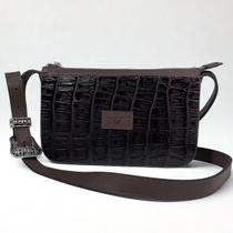 Bolsa Couro Legítimo Croco Cacau Luxo Feminina Alça C/fivela