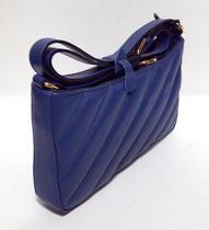 Bolsa Couro Transversal Matelassê Azul Marinho