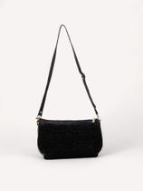 Bolsa Couro Tricô Mini Lua - Preto
