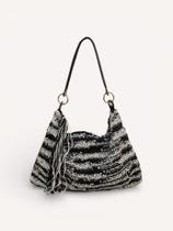 Bolsa Couro Tricô Preto Branco Bolsa Couro Tricô Preto Branco