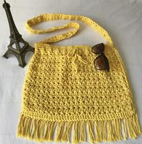 Bolsa Crochê Transversal com Franjas