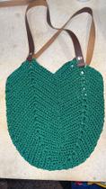 Bolsa crochê verde com alça couro Bolsa crochê verde com alça couro
