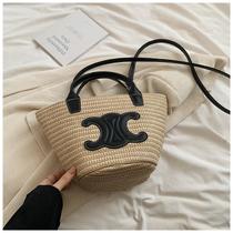 Bolsa crossbody estilo cesta vegetal tecido feminino bolsa de ombro estilo balde com alça