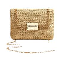 Bolsa Crossbody Feminina de Palha Tecida à Mão - Com Fecho de Bloqueio