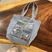 Bolsa Crossbody Jeans Retrô Snoopy Bordada - Grande Capacidade e Design Fofo